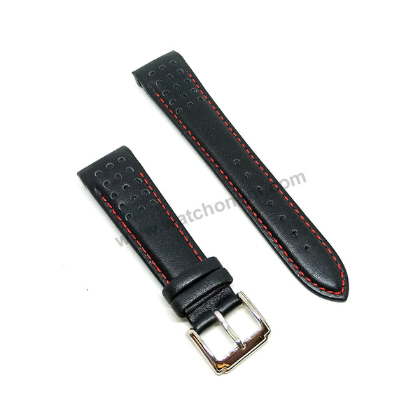 21mm Handmade Red Stitch on Black Genuine Leather Watch Band Strap Compatible For Seiko Sportura Chronograph V172-0AS0 - SSC273P9