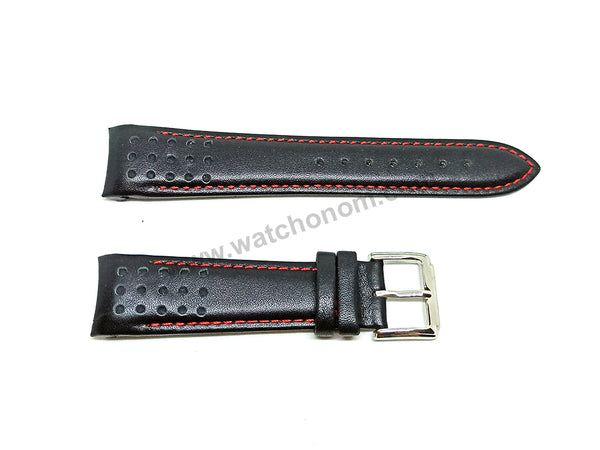 21mm Handmade Red Stitch on Black Genuine Leather Watch Band Strap Compatible For Seiko Sportura Chronograph 7T04-0AL0 - SPC141P1