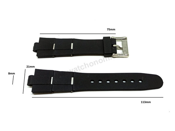 Fits/ For Bvlgari Diagono - 8mmx21mm Black Rubber / Silicone Replacement Watch Band Strap 8mm x 21mm