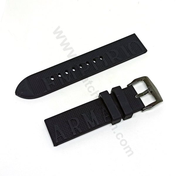 Emporio Armani AR11024 - Fits with 22mm Black Rubber Silicone Replacement Watch Band Strap