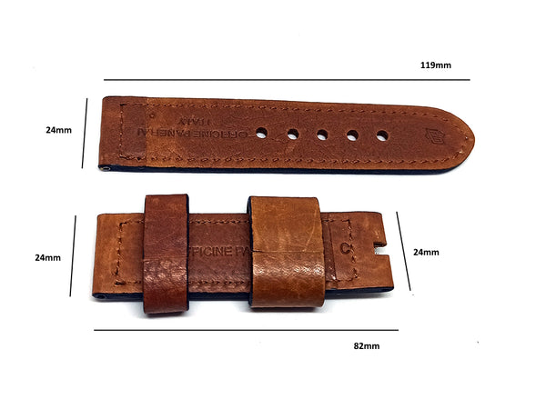 Fits/For Officine Panerai - 24mm Light Brown Genuine Leather Replacement Watch Band Strap
