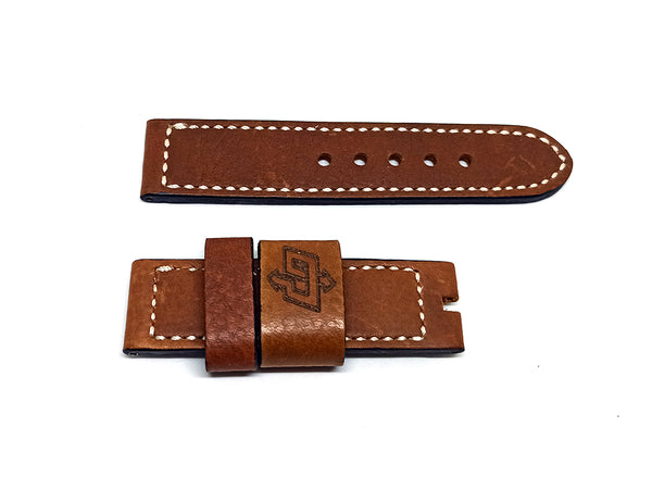 Fits/For Officine Panerai - 24mm Light Brown Genuine Leather Replacement Watch Band Strap