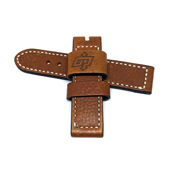 Fits/For Officine Panerai - 24mm Light Brown Genuine Leather Replacement Watch Band Strap