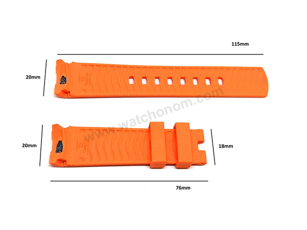 Fits/For Omega Seamaster - 20mm Orange Rubber Curved end Replacement Watch Band Strap