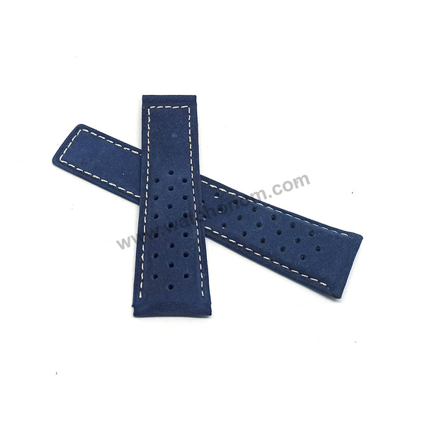 24mm Blue Suede / Nubuck Genuine Leather Replacement Watch Band Strap Fits with Tag Heuer Mclaren Mercedes