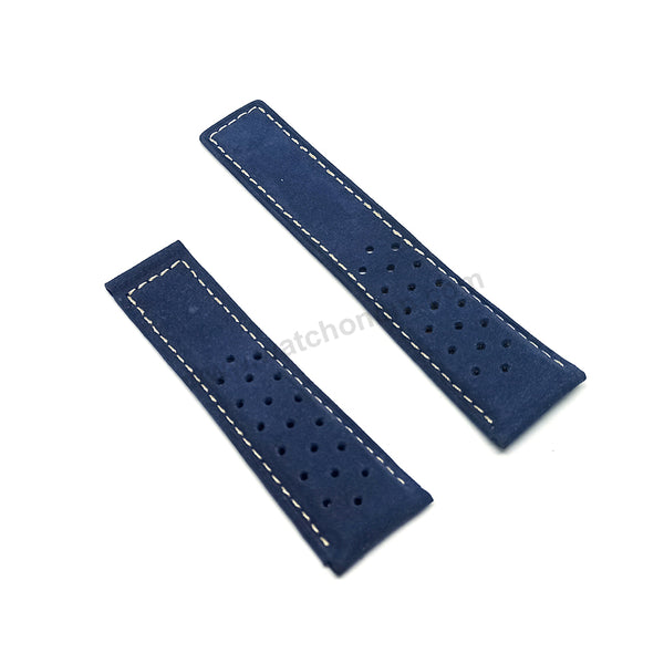 24mm Blue Suede / Nubuck Genuine Leather Replacement Watch Band Strap Fits with Tag Heuer Mclaren Mercedes