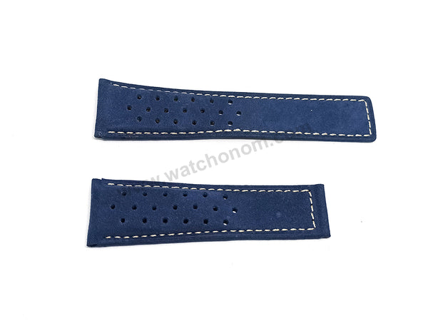 24mm Blue Suede / Nubuck Genuine Leather Replacement Watch Band Strap Fits with Tag Heuer Mclaren Mercedes