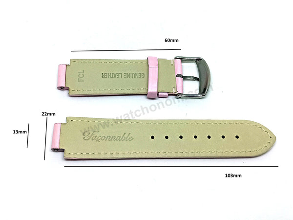 Fits/For Faconnable Ladies wristwathes has 13mm Lug - PINK Genuine Leather Authentic Replacement Watch Band Strap Belt