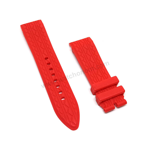 Compatible for Porsche Design Regulator - 24mm RED Curved end Rubber Tire Pattern Replacement Watch Band Strap