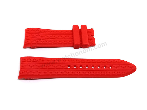 Compatible for Porsche Design Regulator - 24mm RED Curved end Rubber Tire Pattern Replacement Watch Band Strap