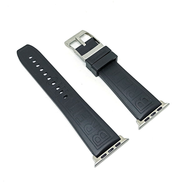 Apple Watch Series 3, 4, 5, 6, 7, SE fits with 34mm Black Rubber Silicone Breitling Pro Diver Style Watch Band Strap