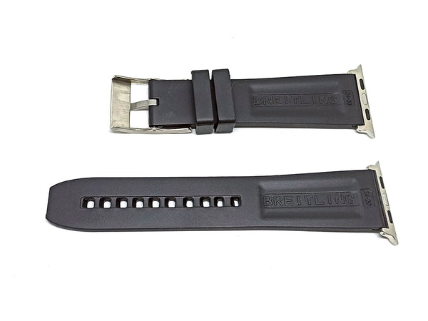 Apple Watch Series 3, 4, 5, 6, 7, SE fits with 34mm Black Rubber Silicone Breitling Pro Diver Style Watch Band Strap