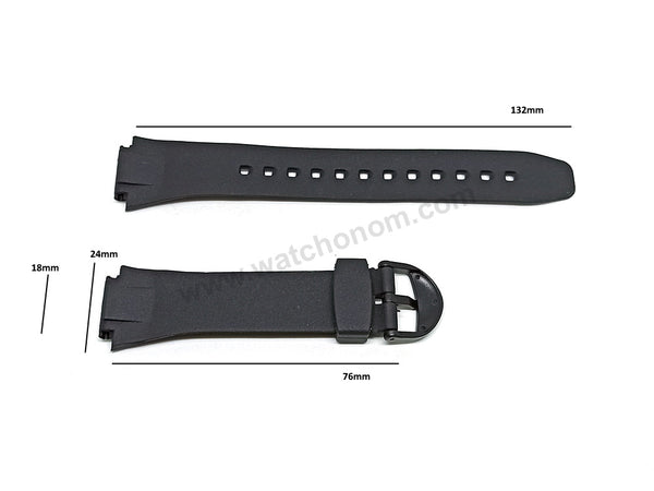 Fits/For Casio W-752 , W-753 , W-755 - 18mm Black Rubber Replacement Watch Band Strap