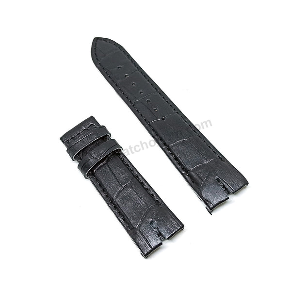Fits/For Cerruti 1881 Veliero CRA089A212G , CRA150SBR02BK - 22mm Black Genuine Leather Replacement Watch Strap Band