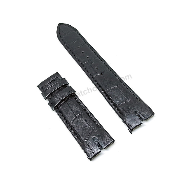 Fits/For Cerruti 1881 Veliero CRA089A212G , CRA089A222G - 22mm Black Genuine Leather Replacement Watch Strap Band