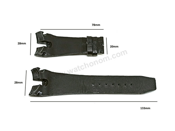 28mm Handmade Black Genuine Leather Watch Band Strap Compatible For Seiko Arctura 7T62-0JA0 SNAC21P1 , SNAC19P1
