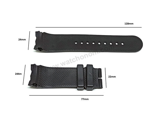 Fits/For Nautica A18722G , A17591G , A32516G , A43004G , A43005G - 24mm Black Rubber Silicone Curved End Replacement Watch Band Strap