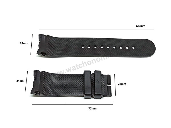 Fits/For Nautica A43006G , A43007G , A43008G , A32516G - 24mm Black Rubber Silicone Curved End Replacement Watch Band Strap