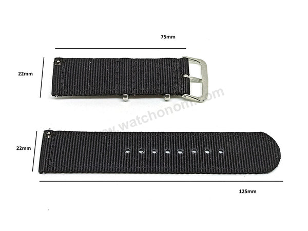 Fits/For Seiko 5 4R36-04B0 - SRP667J1 , 4R37-01D0 - SSA297K1 - 22mm Black Nylon Textile Quick Removal Replacement Watch Band Strap