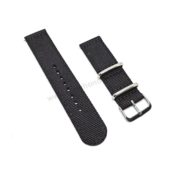 Fits/For Seiko 5 4R36-03N0 - SRP625J1 , SRP625K1 - 22mm Black Nylon Textile Quick Removal Replacement Watch Band Strap