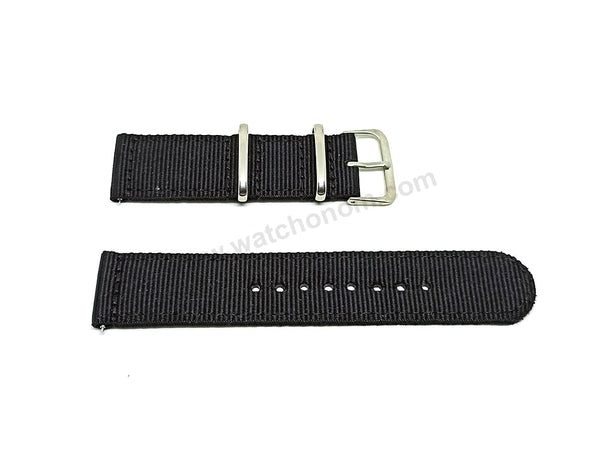 Fits/For Seiko 5 4R36-04B0 - SRP667J1 , 4R37-01D0 - SSA297K1 - 22mm Black Nylon Textile Quick Removal Replacement Watch Band Strap