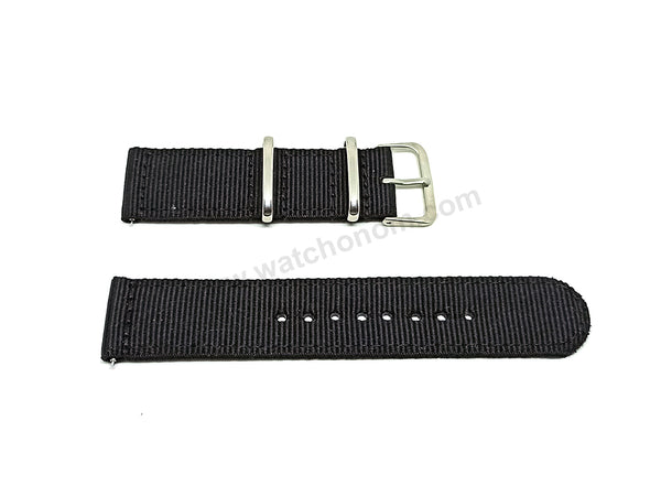 Fits/For Seiko 5 4R36-03N0 - SRP625J1 , SRP625K1 - 22mm Black Nylon Textile Quick Removal Replacement Watch Band Strap