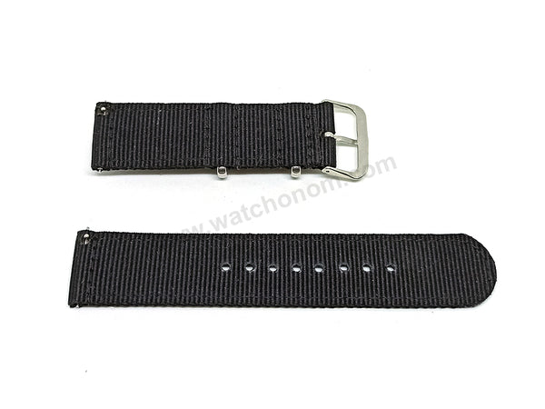 Fits/For Seiko 5 4R36-03N0 - SRP625J1 , SRP625K1 - 22mm Black Nylon Textile Quick Removal Replacement Watch Band Strap