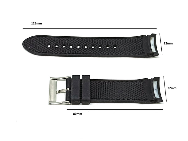 Authentic Nautica N18672G , A18672G , N18673G , A18673G - 22mm Black Rubber Silicone Curved End Replacement Watch Band Strap