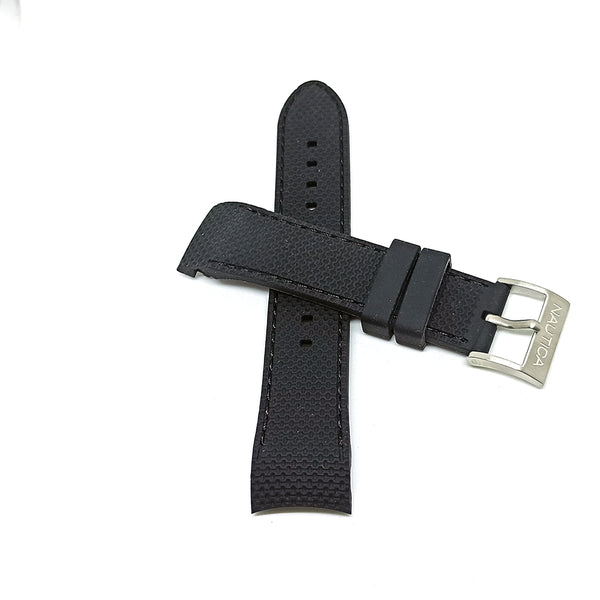 Authentic Nautica N18672G , A18672G , N18673G , A18673G - 22mm Black Rubber Silicone Curved End Replacement Watch Band Strap