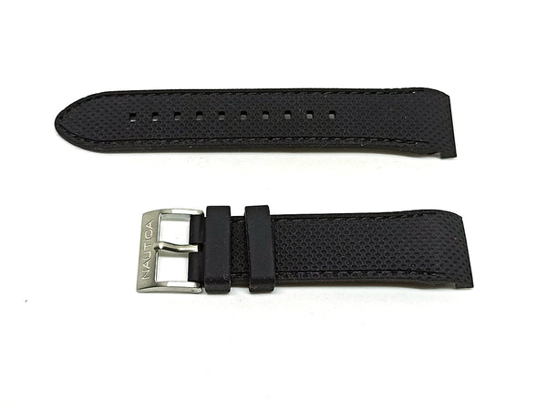 Authentic Nautica N18672G , A18672G , N18673G , A18673G - 22mm Black Rubber Silicone Curved End Replacement Watch Band Strap