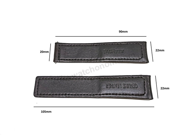 22mm Black Genuine Leather Replacement Watch Band Strap Fits with Tag Heuer Carrera diving Monaco F1 Series