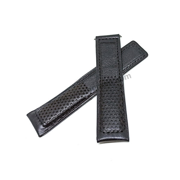 22mm Black Genuine Leather Replacement Watch Band Strap Fits with Tag Heuer Carrera diving Monaco F1 Series