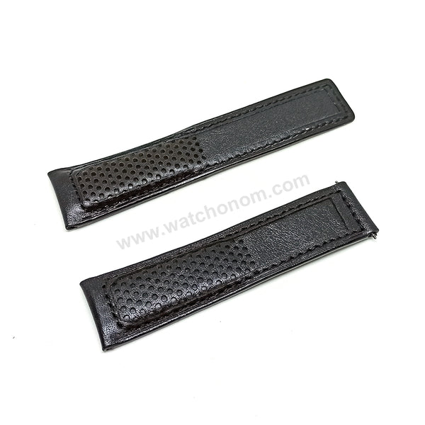 22mm Black Genuine Leather Replacement Watch Band Strap Fits with Tag Heuer Carrera diving Monaco F1 Series