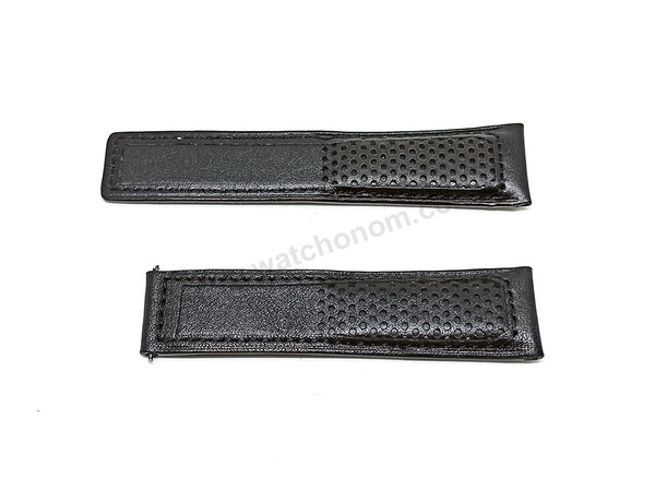 22mm Black Genuine Leather Replacement Watch Band Strap Fits with Tag Heuer Carrera diving Monaco F1 Series