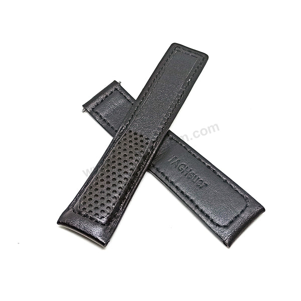 22mm Black Genuine Leather Replacement Watch Band Strap Fits with Tag Heuer Carrera diving Monaco F1 Series