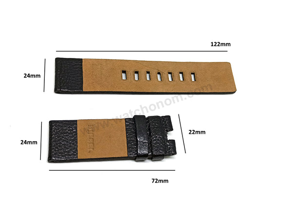 24mm Black Genuine Leather Handmade Watch Strap Band Fits with Diesel DZ4386 , DZ4361 Ironside - DZ4331 , DZ4327 Double Down Big - DZ1613 SC2