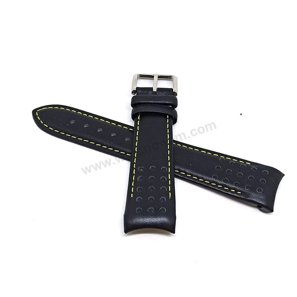 Fits/For Seiko Sportura Chronograph SNAE67P1 , 7T62-0KV0 - 21mm Black Leather Handmade Replacement Watch Band Strap