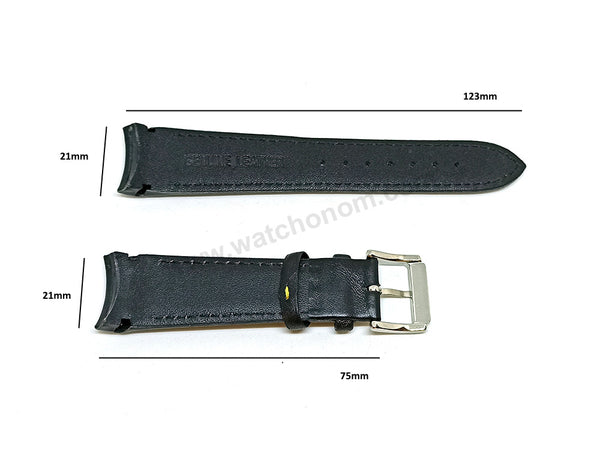 21mm Handmade Yellow Stitch on Black Genuine Leather Watch Band Strap Compatible For Seiko Sportura 7T62-0LA0 - SNAE97P1 Chronograph