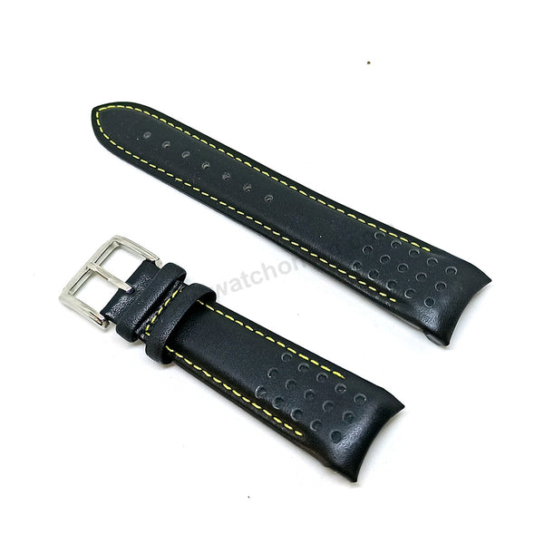 21mm Handmade Black Genuine Leather Watch Band Strap Compatible For Seiko Sportura 7T62-0KV0 - SNAE67P1