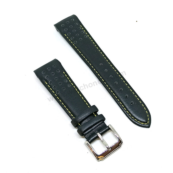 21mm Handmade Yellow Stitch on Black Genuine Leather Watch Band Strap Compatible For Seiko Sportura 7T62-0LA0 - SNAE97P1 Chronograph