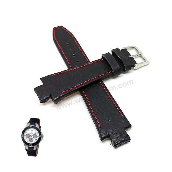 Lacoste 3520D fits with 18mm Handmade Red Stitch on Black Genuine Leather Replacement Watch Band Strap