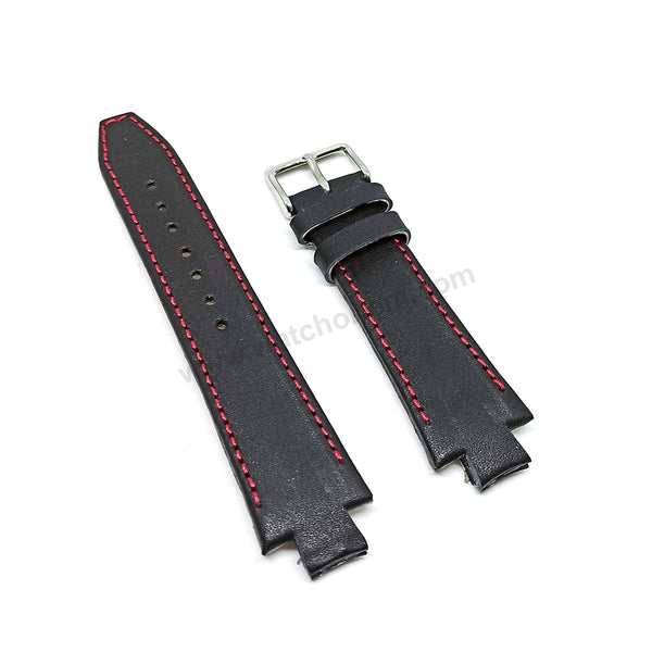 Lacoste 3520D fits with 18mm Handmade Red Stitch on Black Genuine Leather Replacement Watch Band Strap
