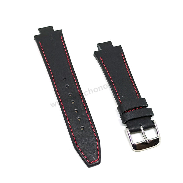 Lacoste 3520D fits with 18mm Handmade Red Stitch on Black Genuine Leather Replacement Watch Band Strap