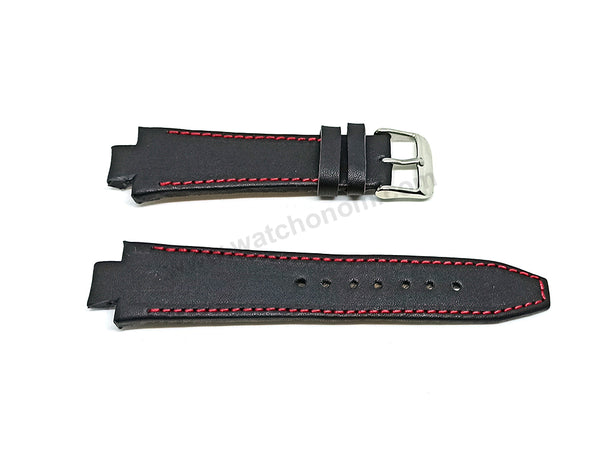 Lacoste 3520D fits with 18mm Handmade Red Stitch on Black Genuine Leather Replacement Watch Band Strap
