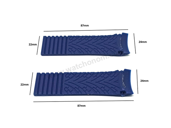 24mm Blue Rubber Silicone Curved End Replacement Watch Band Strap - Fits/For Porsche Design Wristwatches