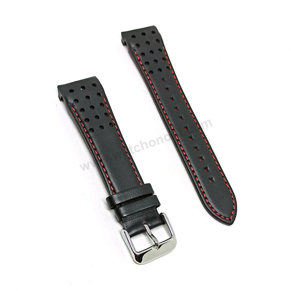 21mm Handmade Red Stitch on Black Genuine Leather Watch Band Strap Compatible For Seiko Sportura Chronograph 7T62-0KW0 - SNAE69P2