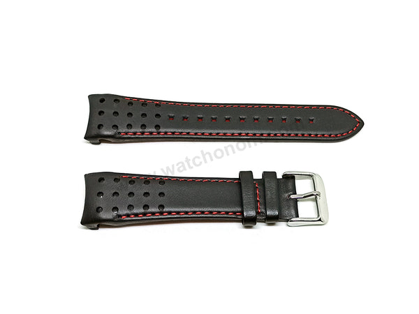 Fits/For Seiko Sportura Chronograph 7T04-0AL0 - SPC141P1 - Black Leather on Red Stitched Replacement Watch Strap Band Belt