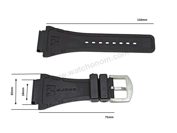 Fits/ For Welder K26 - 24mm Black Rubber Silicone Replacement Watch Band Strap Belt
