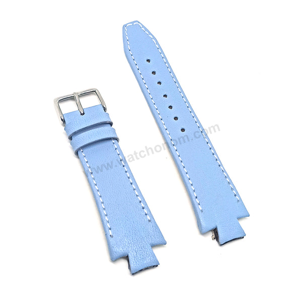Lacoste 3520D fits with 18mm Handmade White Stitch on Baby Blue Genuine Leather Replacement Watch Band Strap Belt