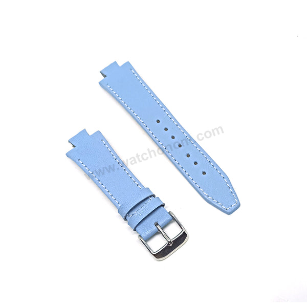 Lacoste 3520D fits with 18mm Handmade White Stitch on Baby Blue Genuine Leather Replacement Watch Band Strap Belt